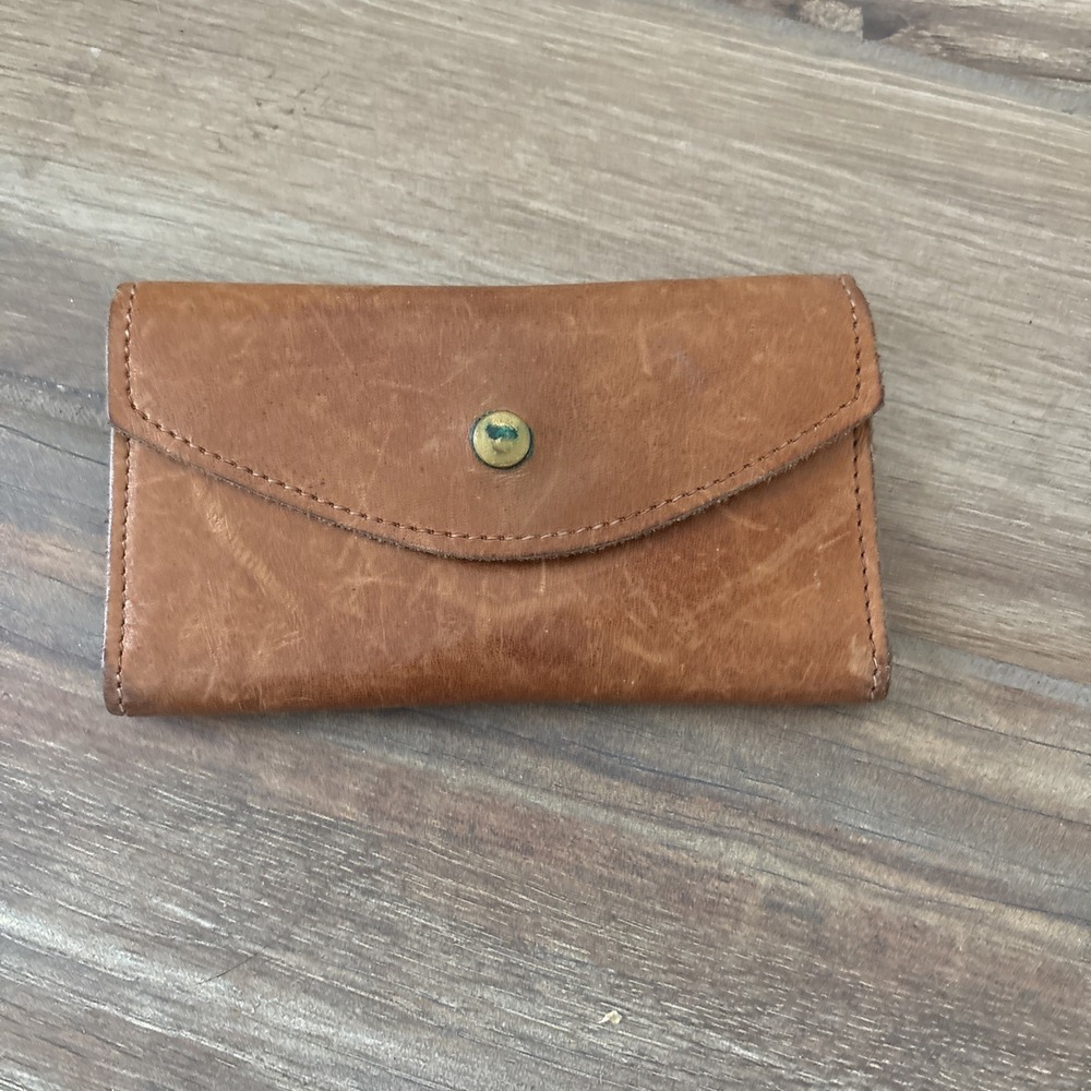 Vintage Tri Fold Light Brown Soft Leather Wallet‎ 4"x 6.75" 4d